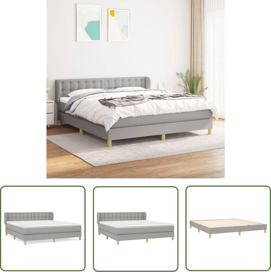 The Living Store Boxspringbed Comfort Bed 203x183x78 88cm Lichtgrijs Met Pocketvering Matras en Huidvriendelijke Topmatras Boxspringbed Boxspring Tweepersoonsbed Slaapcomfort Comfortabel Bed