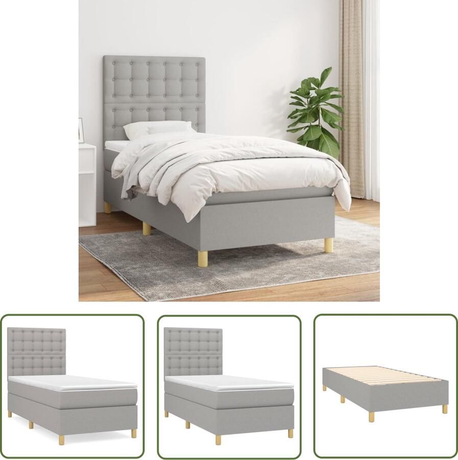 The Living Store Boxspringbed Comfort Bed 193 x 90 x 118 128 cm Lichtgrijs Stof Pocketvering Matras Boxspringbed Boxspring Bed Tweepersoonsbed Slaapcomfort