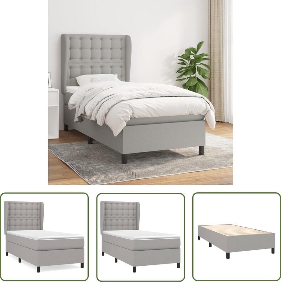 The Living Store Boxspringbed Pocketvering Middelhard 90x190 cm Lichtgrijs Boxspringbed Boxspring Tweepersoonsbed Pocketed Spring Mattress Medium Firm Mattress