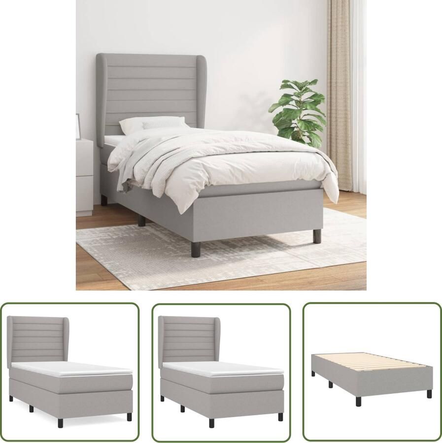 The Living Store Boxspringbed Pocketvering 90x190 cm Lichtgrijs Wit Boxspringbed Boxspring Tweepersoonsbed Slaapcomfort Pocketed Veren