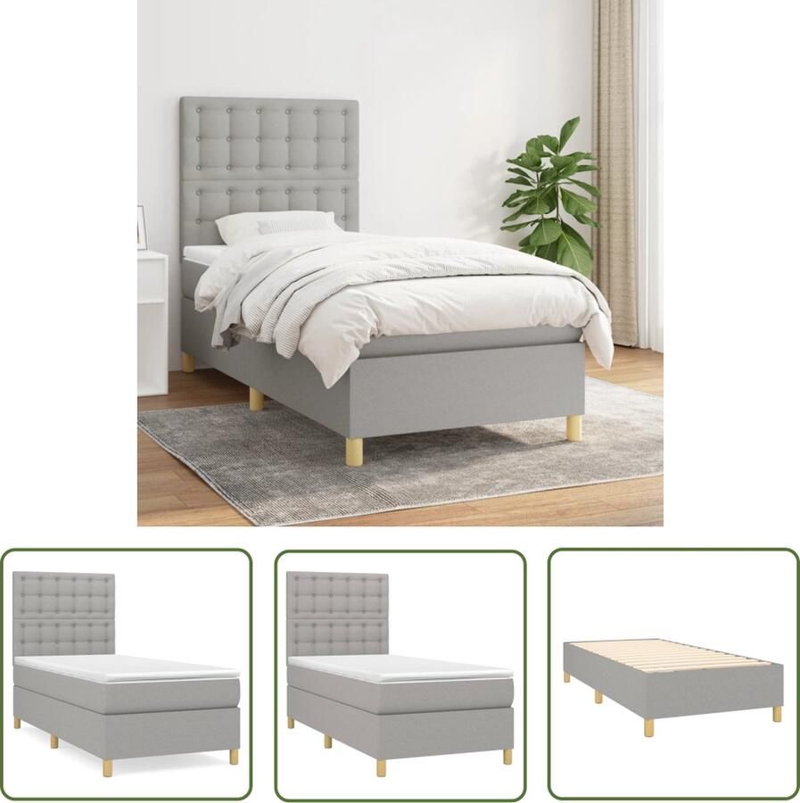 The Living Store Boxspring met matras stof lichtgrijs 90x200 cm Boxspringbed Boxspring Tweepersoonsbed Slaapcomfort Pocketed Spring Mattress