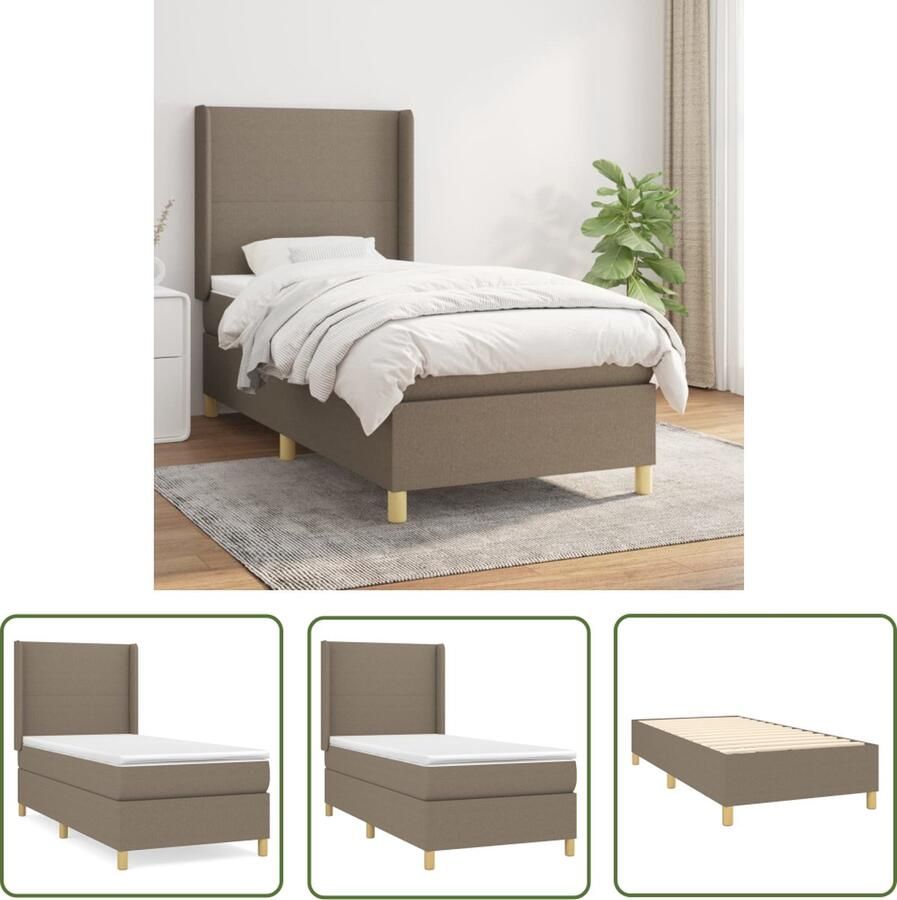The Living Store Boxspringbed Taupe 203 x 93 x 118 128 cm Pocketvering Middelharde ondersteuning Boxspringbed Slaapcomfort Boxspring Tweepersoonsbed Bed Frame