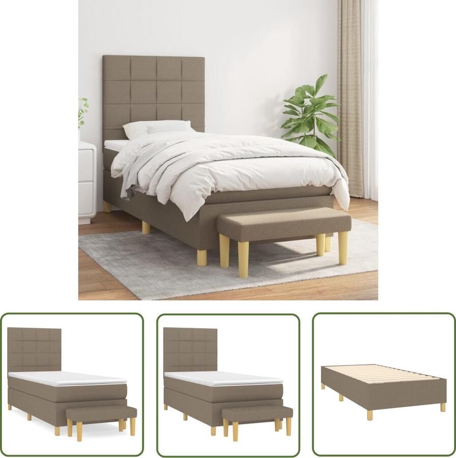 The Living Store Boxspringbed Taupe 203 x 100 cm Duurzaam Hoofdbord Pocketvering matras Middelharde ondersteuning Huidvriendelijk topmatras Multifunctioneel bankje Boxspringbed Boxspring Tweepersoonsbed Bed Frame Taupecleur