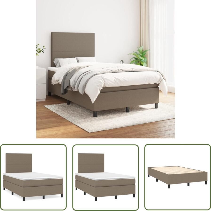 The Living Store Boxspringbed Taupe 203 x 120 x 118 128 cm Pocketvering matras Middelharde ondersteuning Huidvriendelijk topmatras Boxspringbed Boxspring Bed Frame Taupecolor Pocketed Spring Mattress