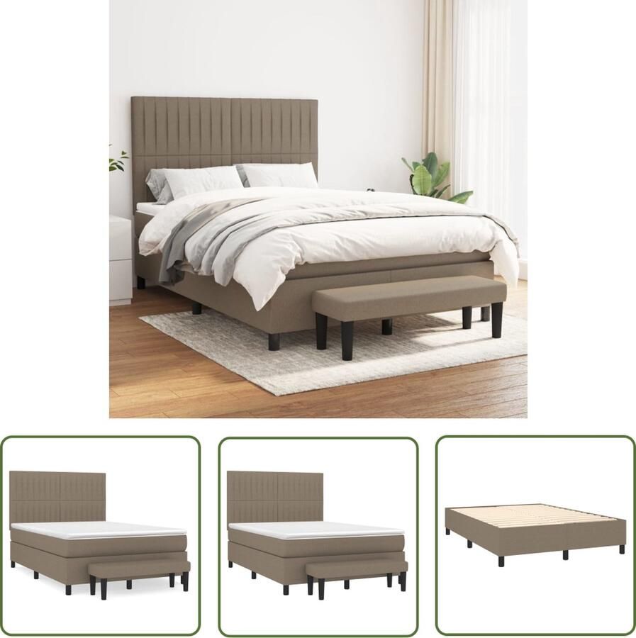 The Living Store Boxspring met matras stof taupe 140x200 cm Boxspringbed Pocketvering Middelhard Slaapkamerinrichting Taupecouleur