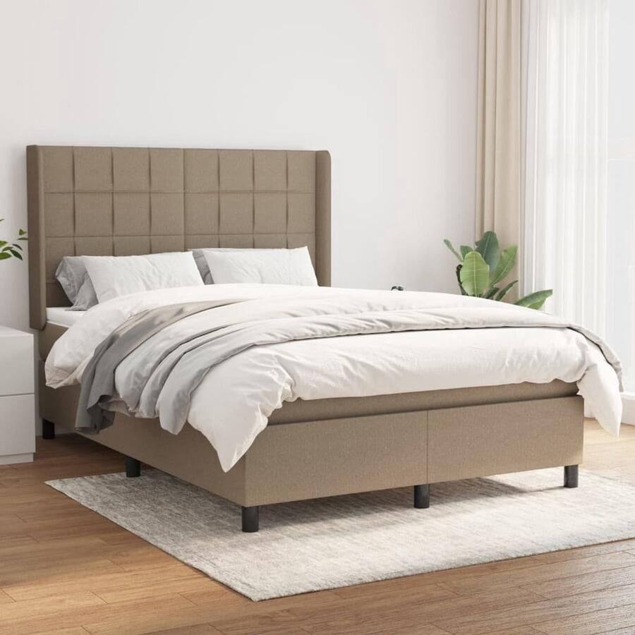 VidaXL Boxspring Taupe Inclusief Matras 140x190 cm Boxspringbed Boxspring Pocketvering Middelharde Ondersteuning Taupe
