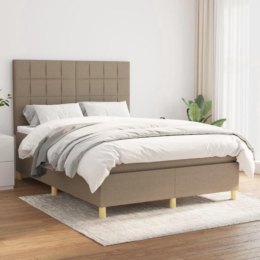 VidaXL Boxspring Taupe 140x190 cm Inclusief Matras Boxspringbed Boxspring Bed Frame Tweepersoonsbed Taupecouleur