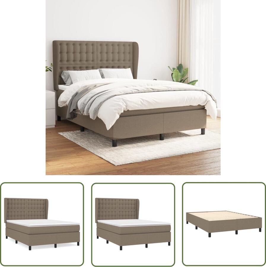 The Living Store Boxspringbed Taupe 203 x 147 x 118 128 cm Duurzaam materiaal Verstelbaar hoofdbord Pocketvering matras Middelharde ondersteuning Huidvriendelijk topmatras