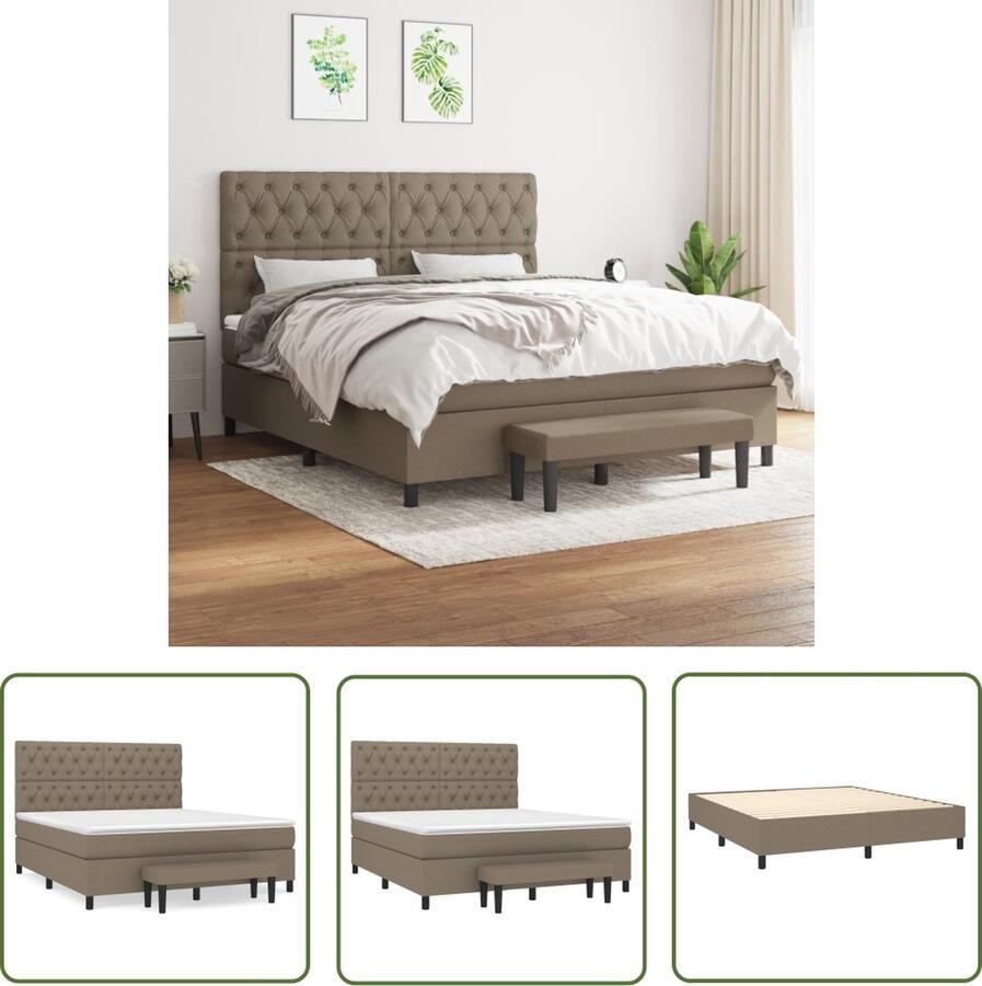 The Living Store Boxspringbed Taupe 203 x 160 x 118 128 cm Pocketvering matras Middelharde ondersteuning Huidvriendelijk topmatras Boxspringbed Taupe Bed Tweepersoons Bed Boxspring Frame Pocketed Spring Mattress