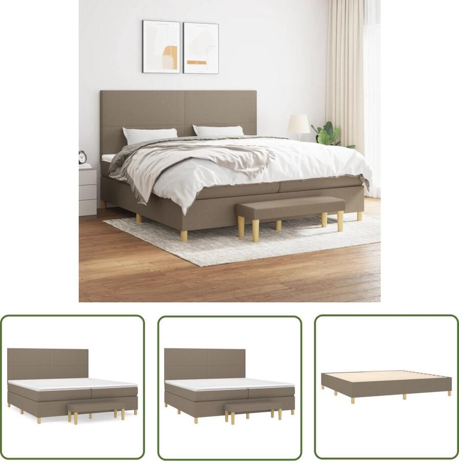 The Living Store Boxspringbed Bed Matras en Bank 203 x 200 cm Taupe Duurzaam verstelbaar hoofdbord pocketveren matras middelharde ondersteuning huidvriendelijk topmatras Boxspringbed Boxspring Bed Matras Tapijt