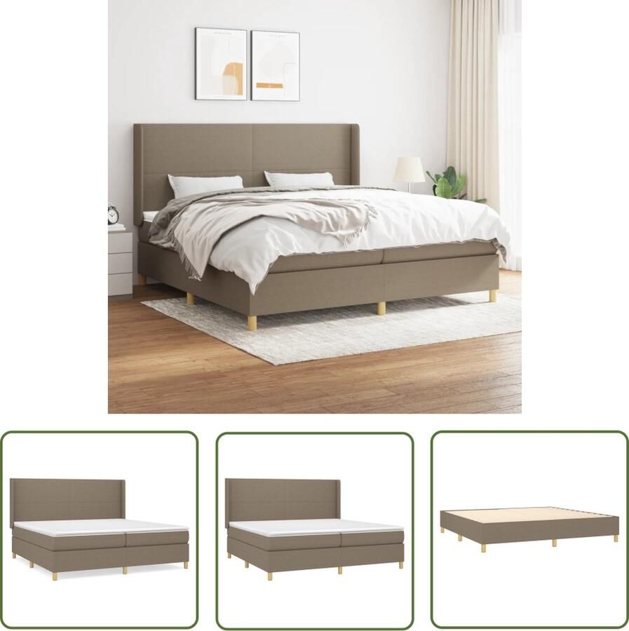The Living Store Boxspringbed Taupe 203 x 203 x 118 128 cm Pocketvering matras Boxspringbed Boxspring Slaapkamer Meubilair Tweepersoonsbed Taupe Bed