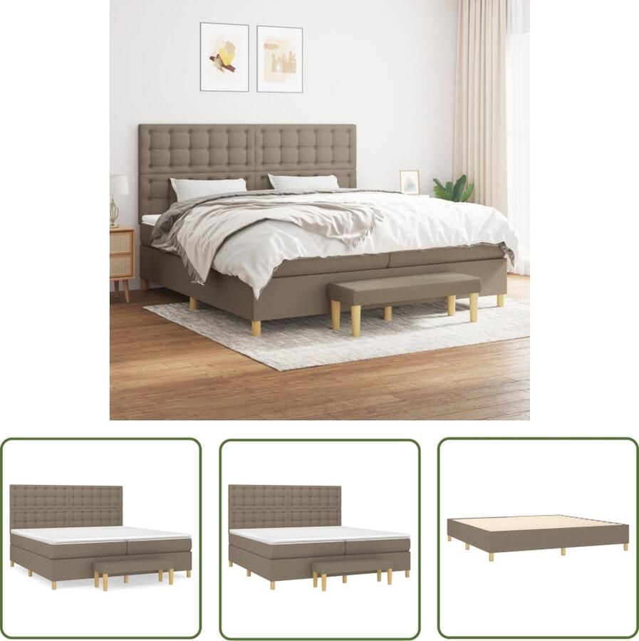 The Living Store Boxspringbed Bedframe met Verstelbaar Hoofdbord Pocketvering Matras Middelharde Ondersteuning Huidvriendelijk Topmatras Multifunctioneel Bankje Kleur- Taupe Afmetingen- 203 x 200 x 118 128 cm