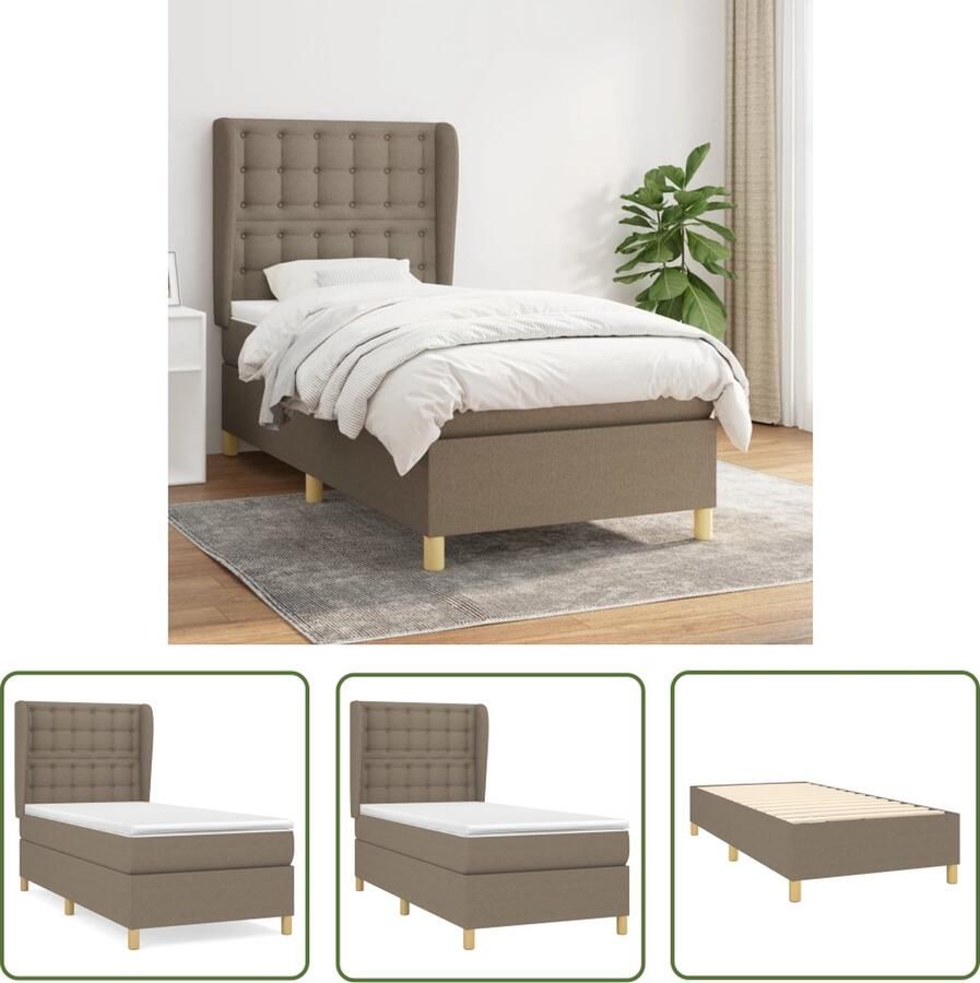The Living Store Boxspringbed Pocketvering Middelhard Taupe 203 x 83 x 118 128 cm Huidvriendelijk topmatras Inclusief matras en montagehandleiding Boxspringbed Boxspring Slaapkamer Meubels Pocketvering Middelhard Matras