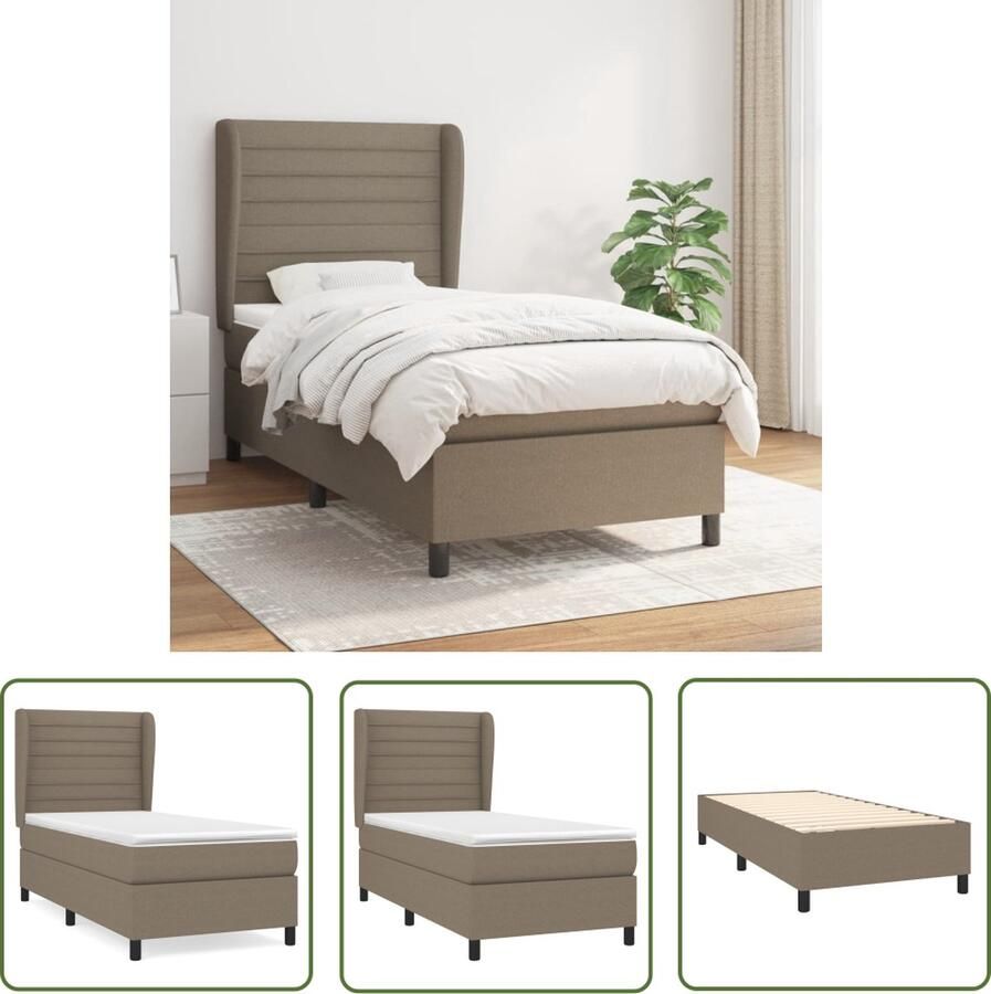The Living Store Boxspringbed Pocketvering Middelhard 193 x 93 x 118 128 cm Taupe Incl matras en topmatras Boxspringbed Boxspring Tweepersoonsbed King Size Bed Pocketed Spring Mattress