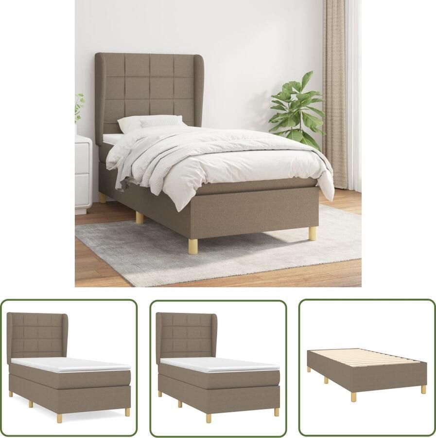 The Living Store Boxspringbed Taupe 203x93x118 128 cm Pocketvering en Schuim Boxspringbed Boxspring Slaapkamerinrichting Tweepersoonsbed Taupe Bed