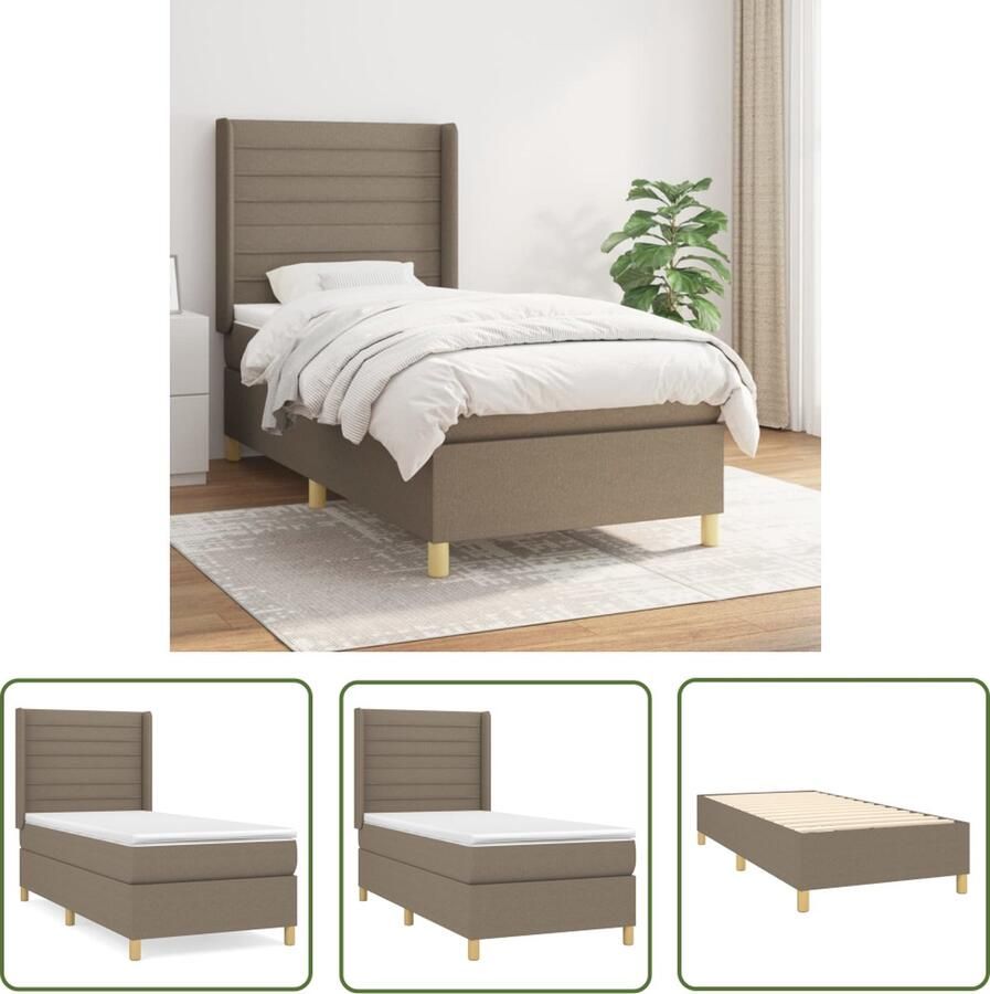 The Living Store Boxspringbed Comfort Bed 203 x 83 x 118 128 cm Kleur- taupe Materiaal- stof larikshout Boxspringbed Boxspring Bed Slaapkamerinrichting Tweepersoonsbed