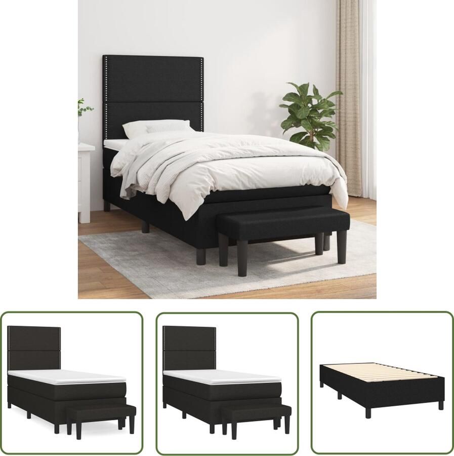 The Living Store Boxspring met matras stof zwart 100x200 cm Boxspringbed Boxspring Tweepersoonsbed Slaapcomfort Zware Boxspring
