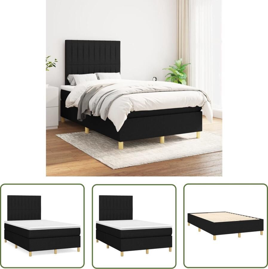 The Living Store Boxspringbed Bedframe 203 x 120 x 118 128 cm Pocketvering matras 120 x 200 x 20 cm Topmatras 120 x 200 x 5 cm zwart-wit Boxspringbed Boxspring Tweepersoonsbed Slaapkamer Meubilair Bed Frame