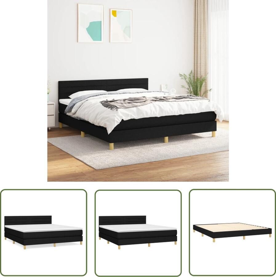 The Living Store Boxspring met matras stof zwart 180x200 cm Boxspringbed Boxspring Tweepersoonsbed Zwarte Boxspring Pocketveer Matras