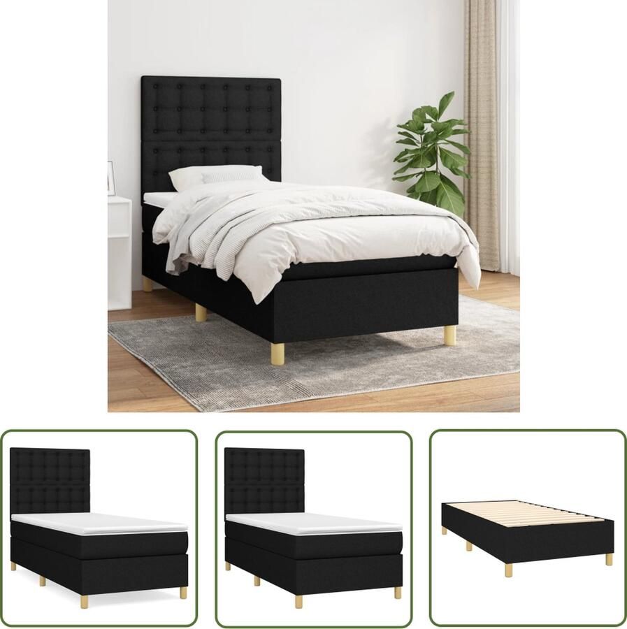 The Living Store Boxspringbed Pocketvering 90 x 190 cm Zwart Wit Verstelbaar hoofdbord Middelharde ondersteuning Huidvriendelijk topmatras Boxspringbed Boxspring Tweepersoonsbed Slaapcomfort Pocketvering