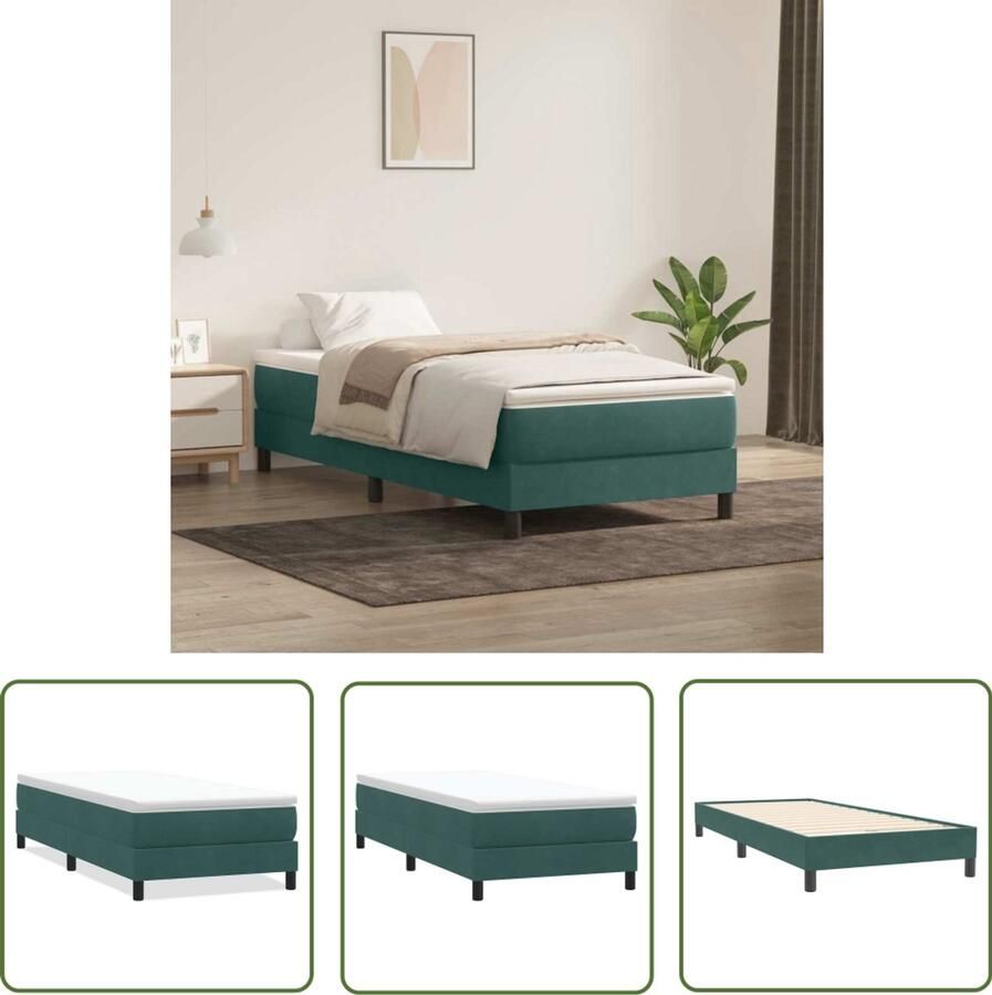 VidaXL Boxspring Frame Boxspring zonder matras fluweel donkergroen 80x220 cm Donkere Kleuren Fluweel Slaapkamer Decoratie