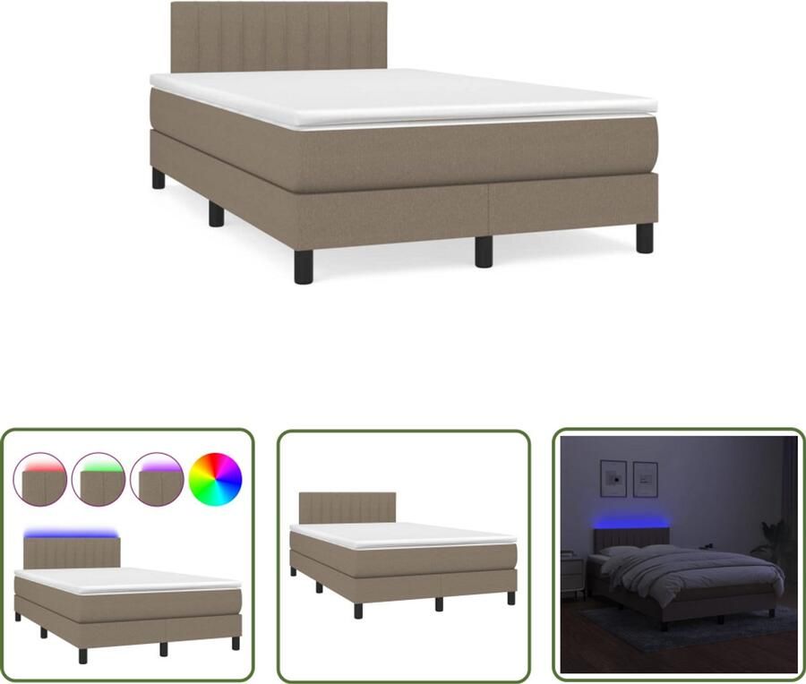 VidaXL Boxspring met matras en LED stof taupe 120x190 cm Boxspring Met Led Boxspring Taupe Tweepersoonsbed Bed Frame