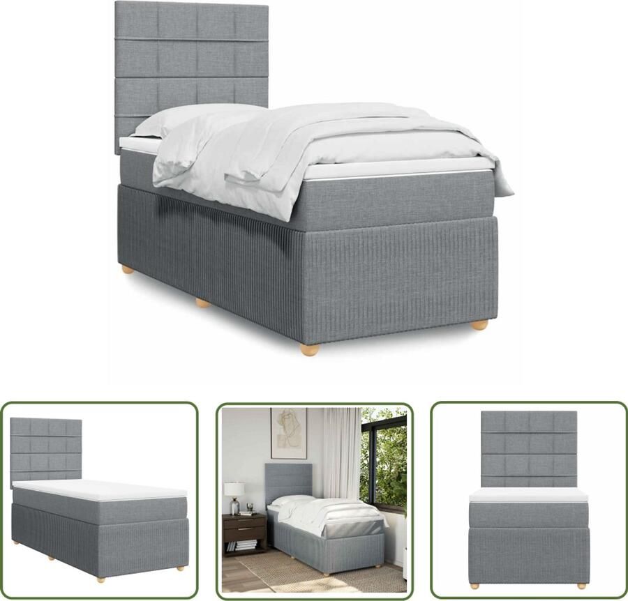 VidaXL Boxspring met matras stof lichtgrijs 90x200 cm Boxspring Slaapcomfort Matras Bed Frame Hoofdbord