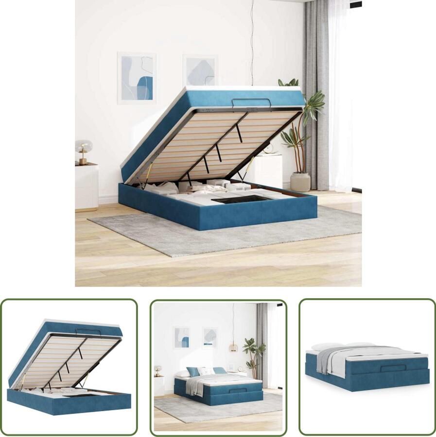 VidaXL Boxspring Ottoman Bed Ottoman bed met matras 140x190cm fluweel donkerblauw Tweepersoonsbed Slaapcomfort Opbergruimte