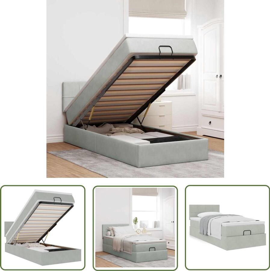 VidaXL Boxspring Ottoman Bed Ottoman bed met matras 80x200cm fluweel lichtgrijs Tweepersoonsbed Slaapcomfort Opbergruimte