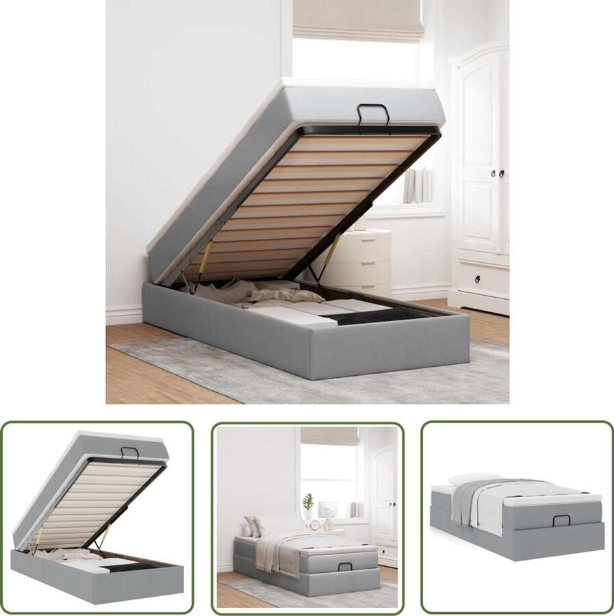 VidaXL Boxspring Ottoman Bed Ottoman bed met matras 90x190cm stof lichtgrijs Tweepersoonbed Stapelbaar Bed Opslagonder Bed