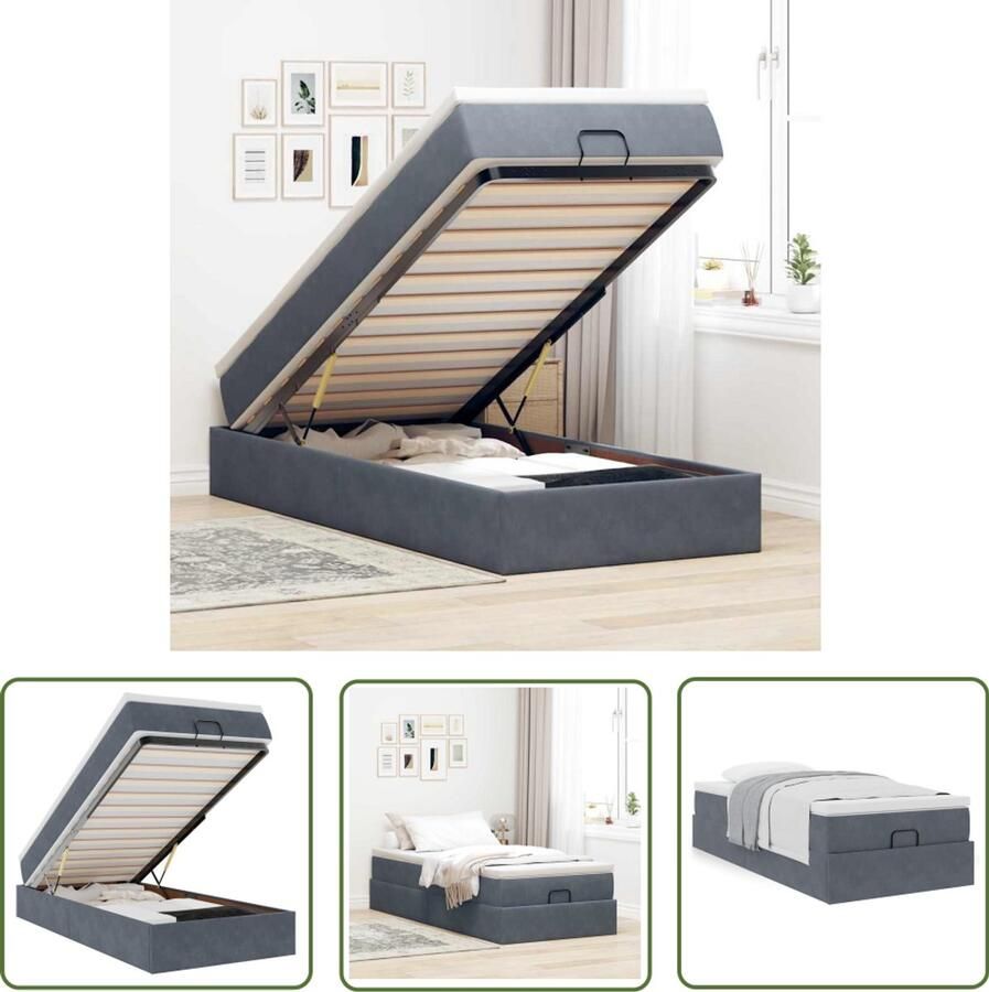 VidaXL Boxspring Ottoman Bed Ottoman bed met matras 90x200cm fluweel donkergrijs Tweepersoonsbed Slaapcomfort Opbergruimte