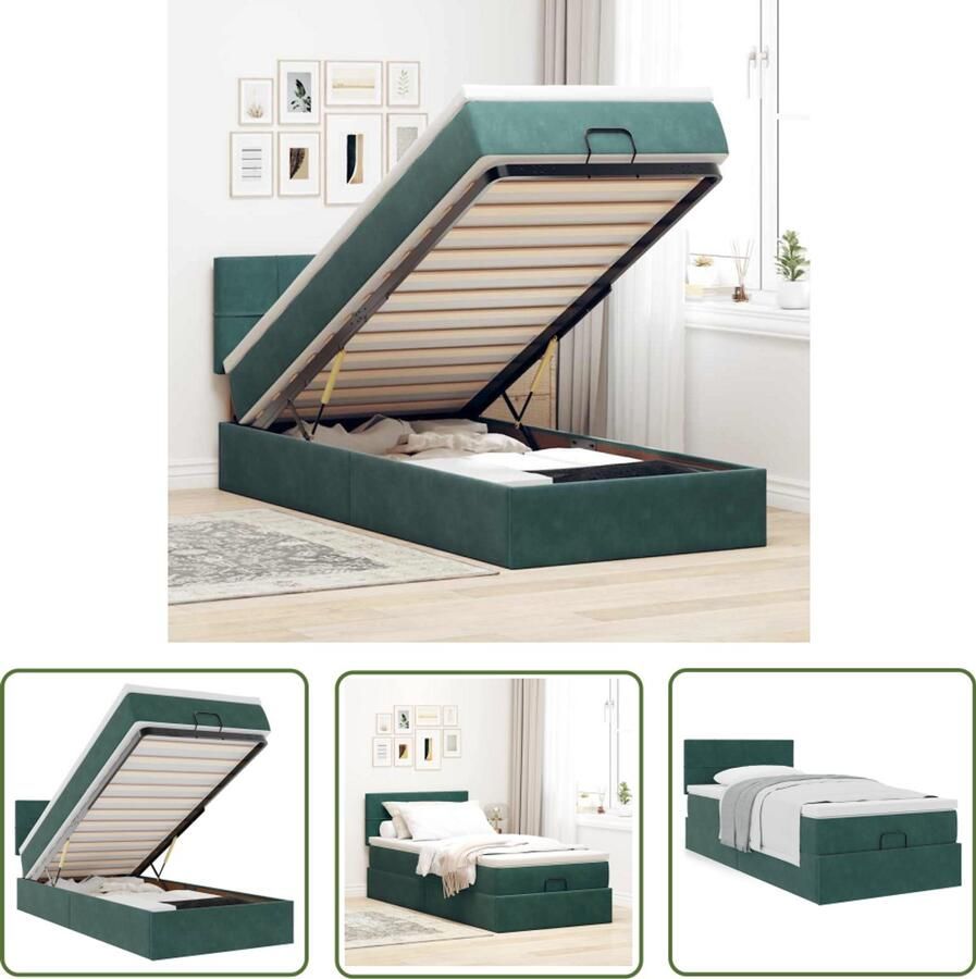 VidaXL Boxspring Ottoman Bed Ottoman bed met matras 90x200cm fluweel donkergroen Tweepersoonsbed Slaapcomfort Opbergruimte