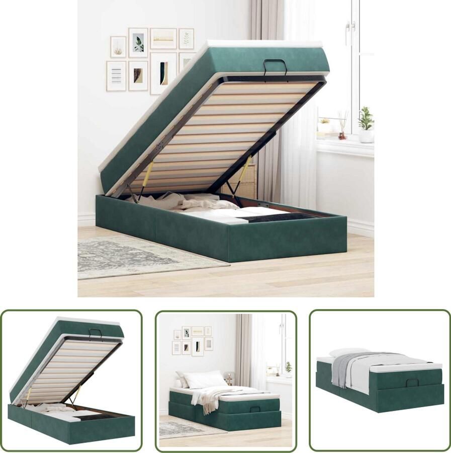 VidaXL Boxspring Ottoman Bed Ottoman bed met matras 90x200cm fluweel donkergroen Tweepersoonsbed Donkere Kleuren Velvet Bed