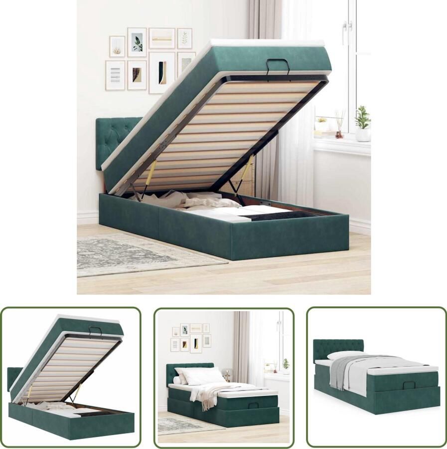 VidaXL Boxspring Ottoman Bed Ottoman bed met matras 90x200cm fluweel donkergroen Tweepersoonsbed Fluweel Bed Dark Green Bed