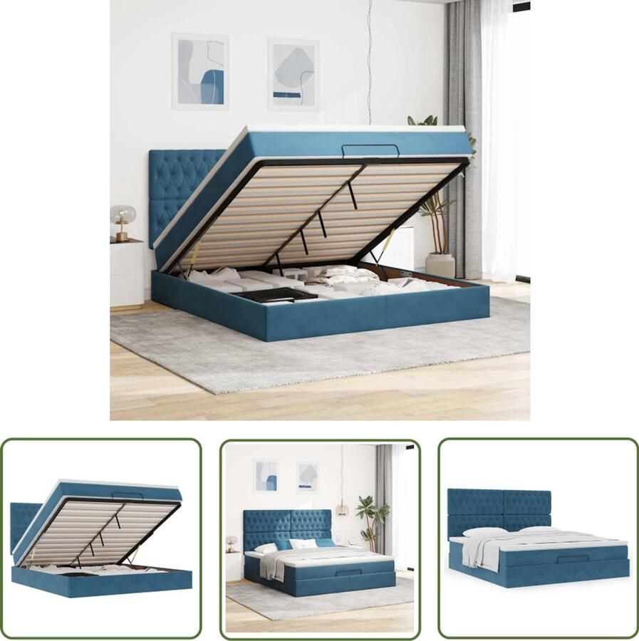 VidaXL Boxspring Ottoman Bed Ottoman bed met matrassen 180x200cm fluweel donkerblauw Tweepersoonsbed Slaapcomfort Opbergruimte