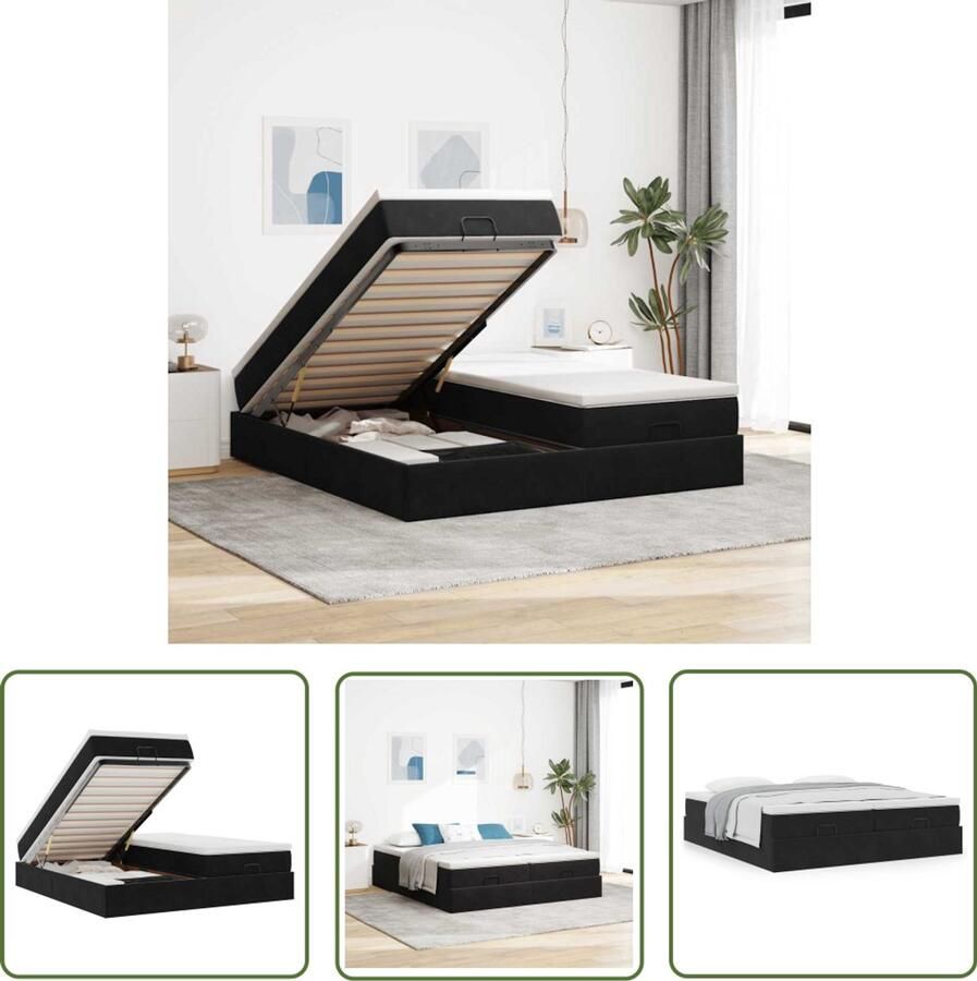 VidaXL Boxspring Ottoman Bed Ottoman bed met matrassen 200x200cm fluweel zwart Velvet Bed Slaapcomfort Slaapbank