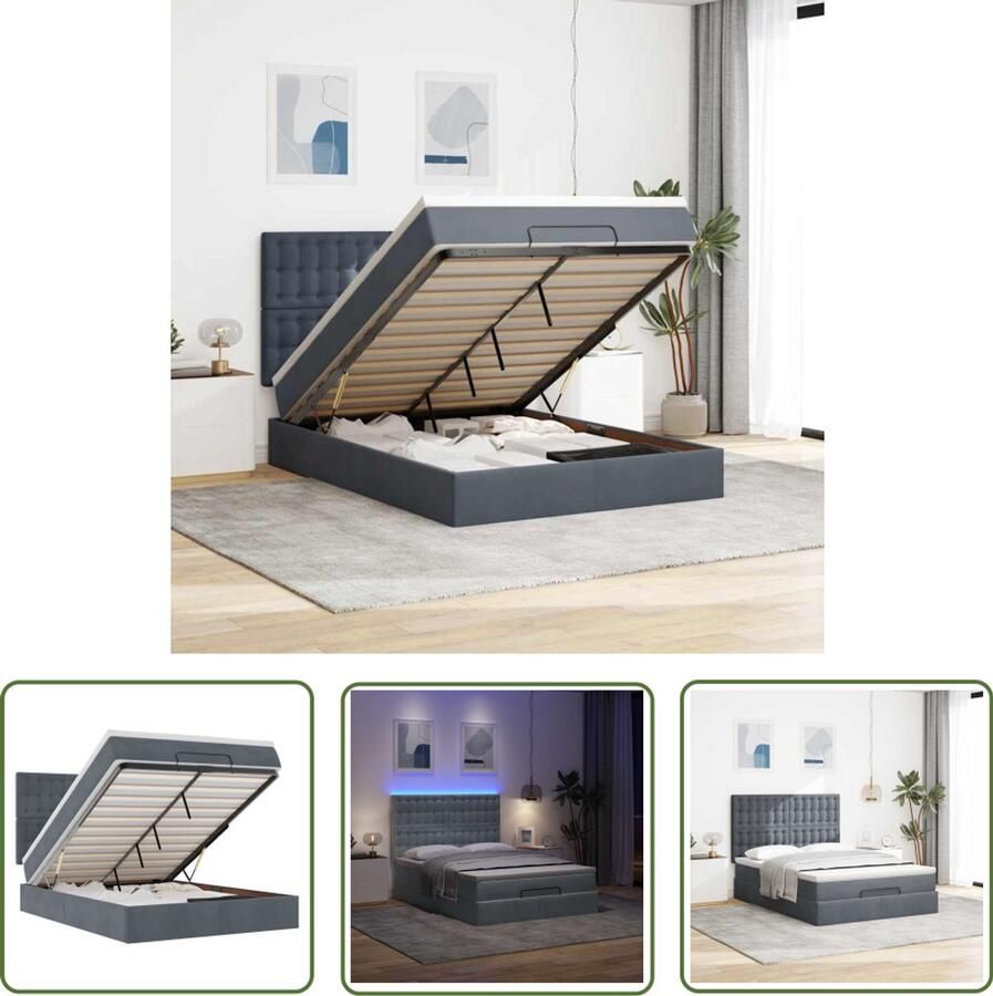 VidaXL Boxspring Ottoman Bed Ottoman bed met matrassen en LED's 140x190cm fluweel Led Lampjes Opbergbed Tweepersoonsbed