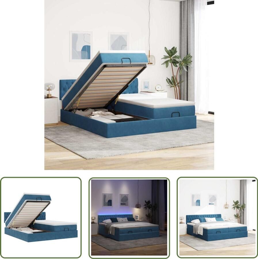 VidaXL Boxspring Ottoman Bed Ottoman bed met matrassen en LED's 180x200cm fluweel Velvet Bed Led Bed Opbergbed