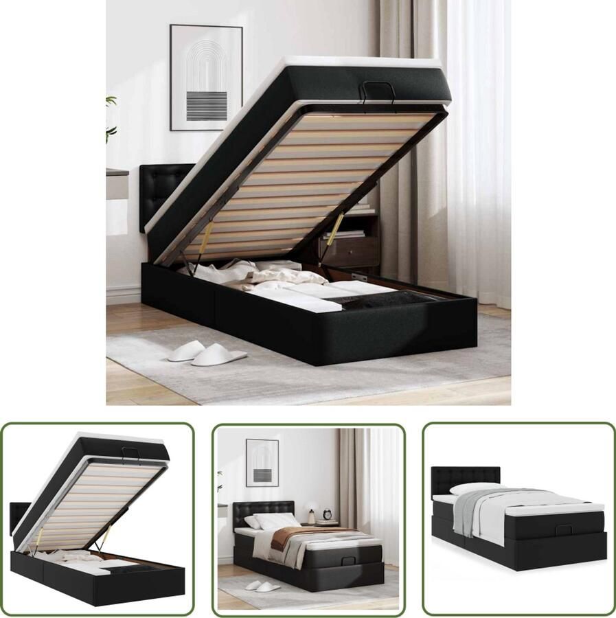 VidaXL Boxspring Ottomanbed Ottomaanse bed met matras 90x190cm kunstleer zwart Slaapbank Tweepersoonsbed Stapelbaar Bed