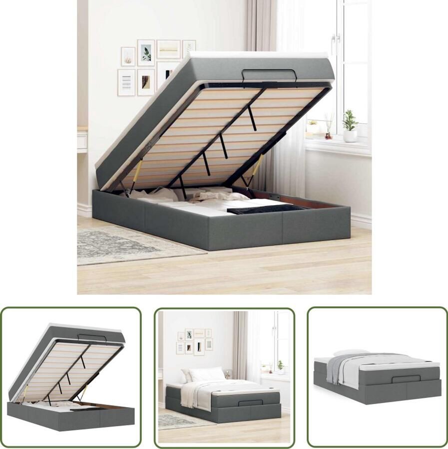 VidaXL Boxspring Ottomanbed Ottoman bed met matras 120x190 cm stof donkergrijs Tweepersoonsbed Slaapcomfort Opbergruimte