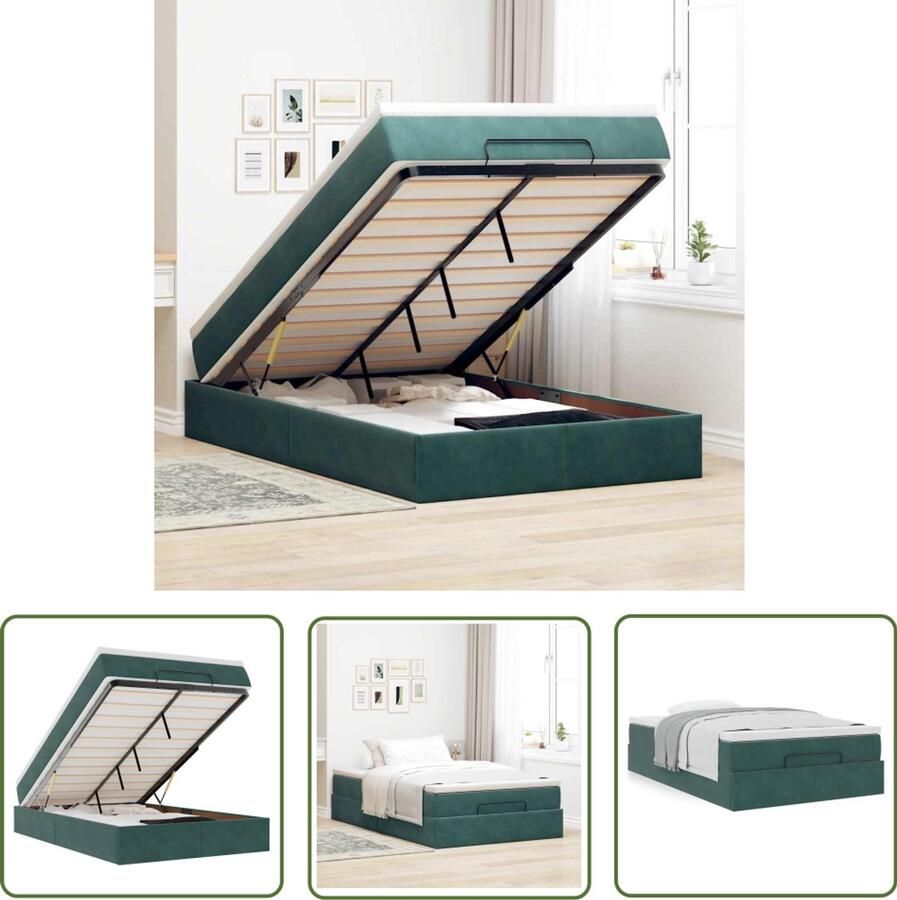VidaXL Boxspring Ottomanbed Ottoman bed met matras 120x200cm fluweel donkergroen Tweepersoonsbed Fluweel Bed Dark Green Bed