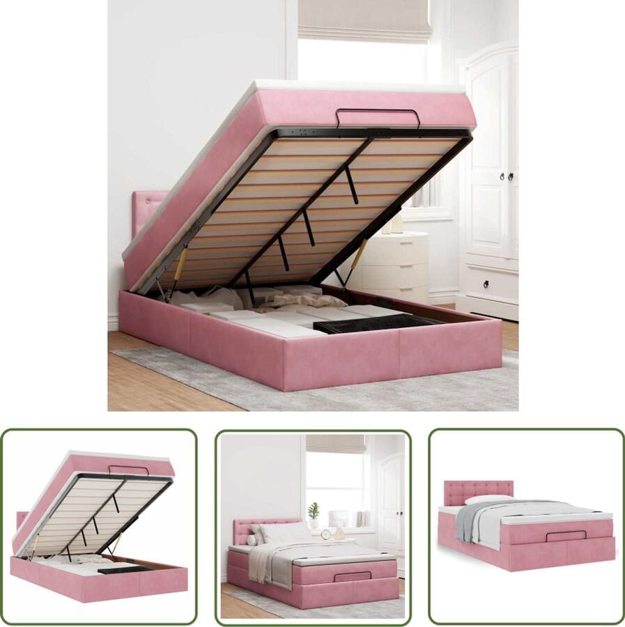 VidaXL Boxspring Ottomanbed Ottoman bed met matras 120x200cm fluweel roze Tweepersoonsbed Fluweel Bed Slaapcomfort