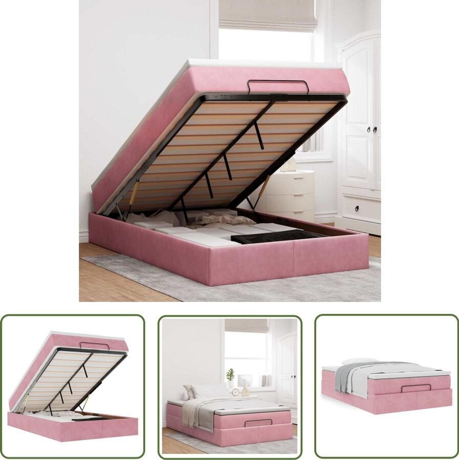 VidaXL Ottoman bed met matras 120x200cm fluweel roze Ottomanbed Boxspring Tweepersoonsbed Slaapcomfort Fluweel