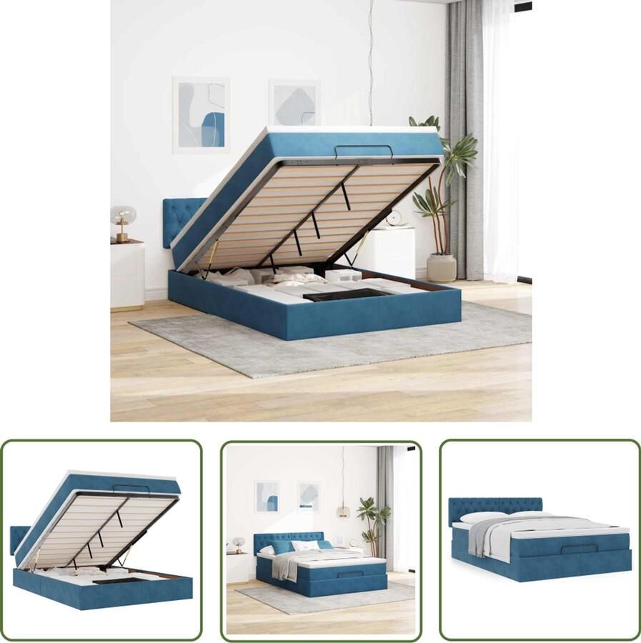 VidaXL Ottoman bed met matras 140x190cm fluweel donkerblauw Ottomanbed Boxspring Tweepersoonsbed Slaapcomfort Slaapsysteem