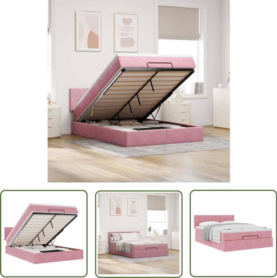 VidaXL Ottoman bed met matras 140x190cm fluweel roze Ottomanbed Boxspring Tweepersoonsbed Slaapcomfort Fluweel