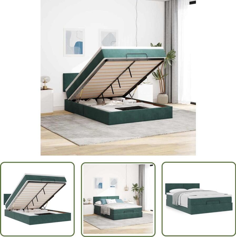 VidaXL Boxspring Ottomanbed Ottoman bed met matras 140x200cm fluweel donkergroen Tweepersoonsbed Slaapcomfort Fluweel