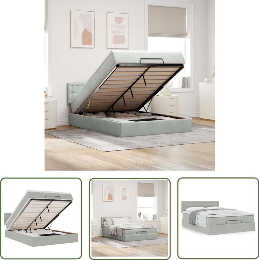 VidaXL Boxspring Ottomanbed Ottoman bed met matras 140x200cm fluweel lichtgrijs Tweepersoonsbed Slaapcomfort Fluweel