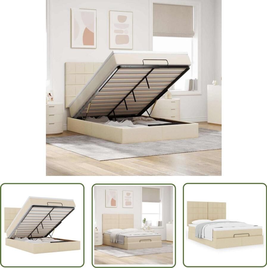 VidaXL Boxspring Ottomanbed Ottoman bed met matras 140x200cm stof crèmekleurig Tweepersoonsbed Slaapcomfort Pocketveringmatras
