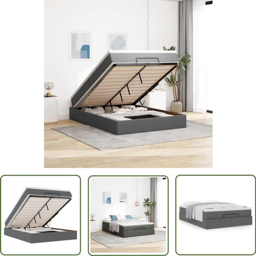 VidaXL Boxspring Ottomanbed Ottoman bed met matras 140x200cm stof donkergrijs Tweepersoonsbed Slaapcomfort Opbergruimte