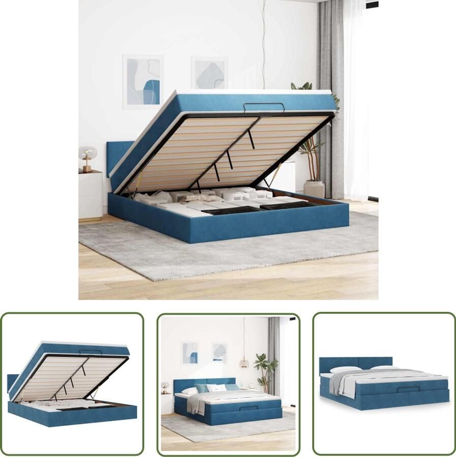 VidaXL Boxspring Ottomanbed Ottoman bed met matras 160x200cm fluweel donkerblauw Tweepersoonsbed Slaapcomfort Fluweel